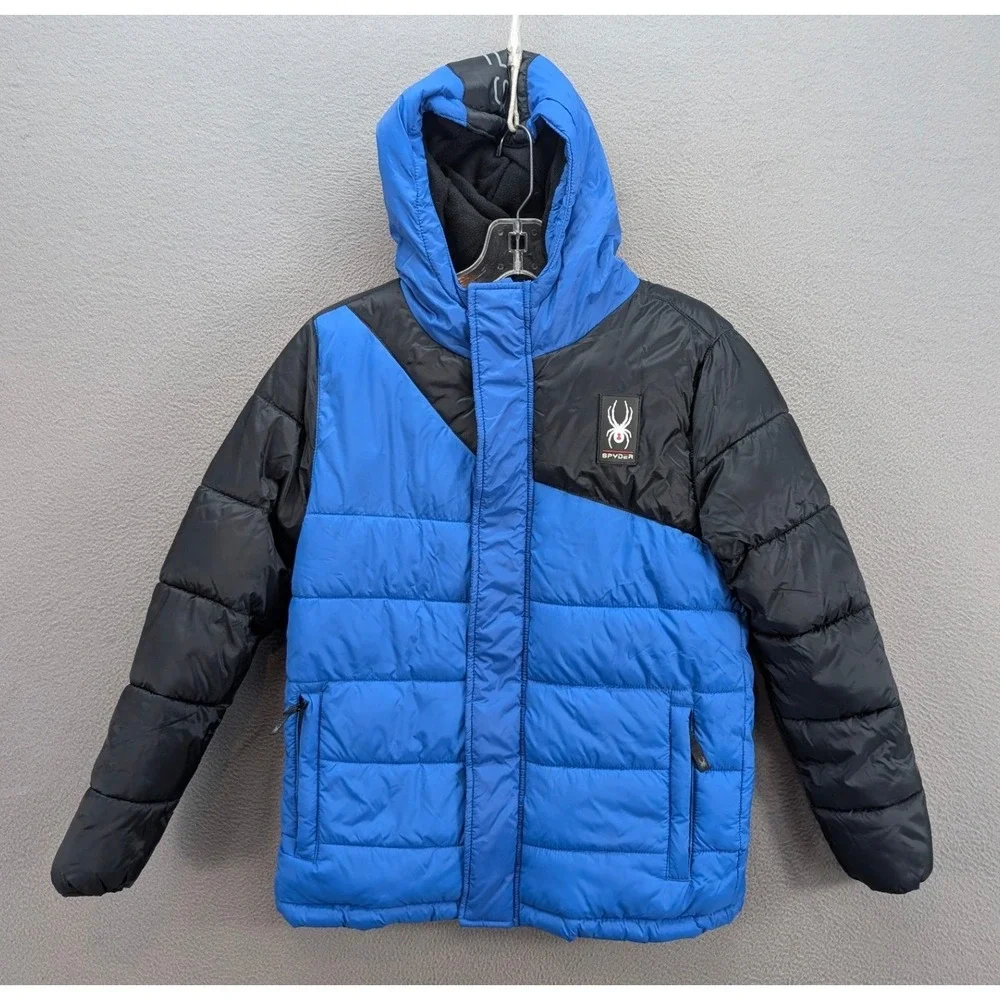 Spyder Hooded Puffer Coat Jacket Youth Boys Size M 10/12 Fleece Lined Winter